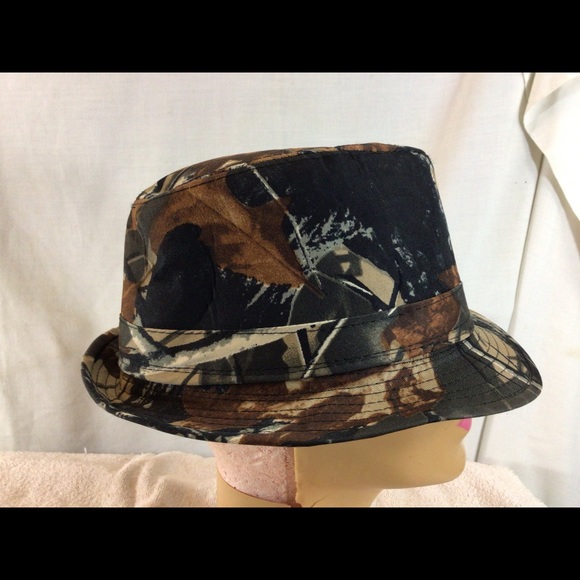 Mens 58 Black and Brown Camouflage Fedora Hat 22” circumference - Picture 3 of 8